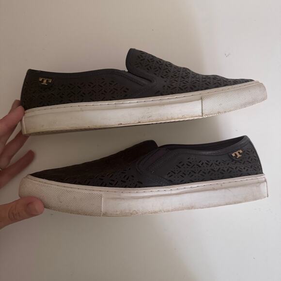Tory Burch Lennon Navy Blue Perforated Leather Slip On Sneakers Size 10 - Picture 6 of 12